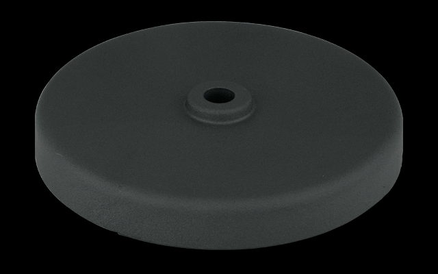 Heavy, round cast base with vibration-isolating rubber bottom cushioning
