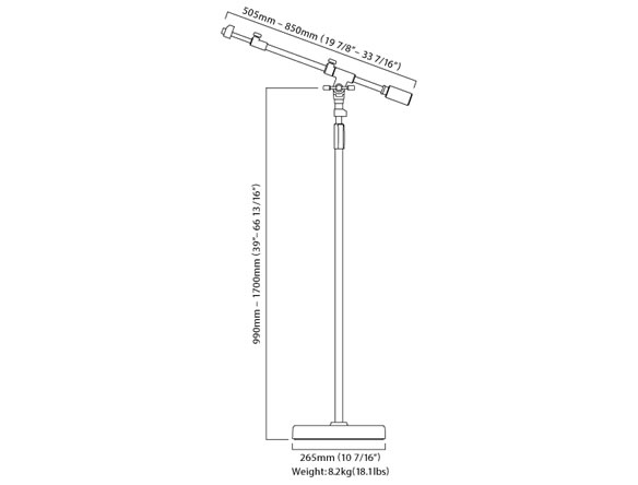 Round Base Telescoping Boom Stand MS736RBK | Boom Microphone