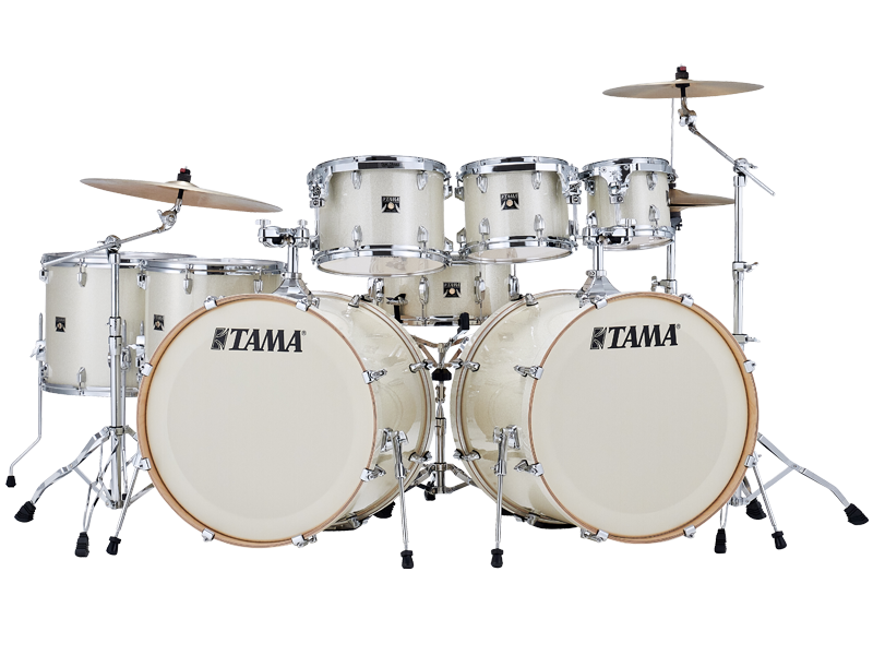 TAMA Drums  Superstar Classic 8pc Shell Kit featuring Double Bass Drums in  Vintage White Sparkle Finish -Limited Product